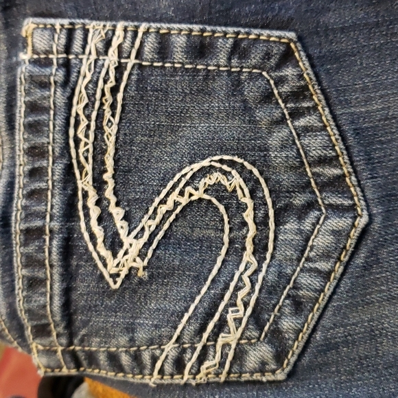 Silver Mid Rise Broken In Double S Pocket Distressed Jeans Western Suki Rodeo - Picture 8 of 16